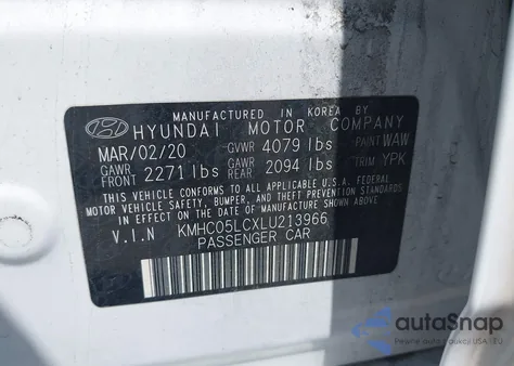 2020 Hyundai Ioniq Hybrid Limited from USA, damaged, VIN KMHC05LCXLU213966